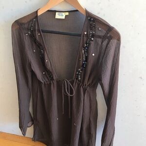 Elegant Brown Sheer Women's Swimsuit Cover Up